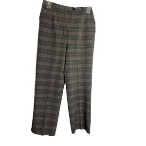 Sag Harbor Woman Pants Gray and Red Plaid Slacks Pockets Button Zipper & Elastic